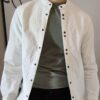 Camicia "Firenze" velluto a costine strette bianca collo alla coreana