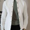 Camicia "Firenze" velluto a costine strette bianca collo alla coreana - immagine 2